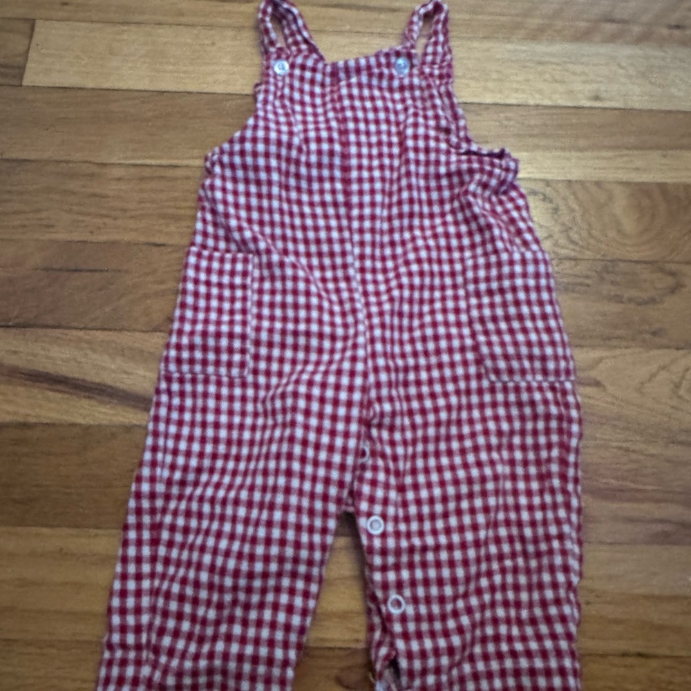 Maison Me Red Checkered Baby Overalls 3-6m